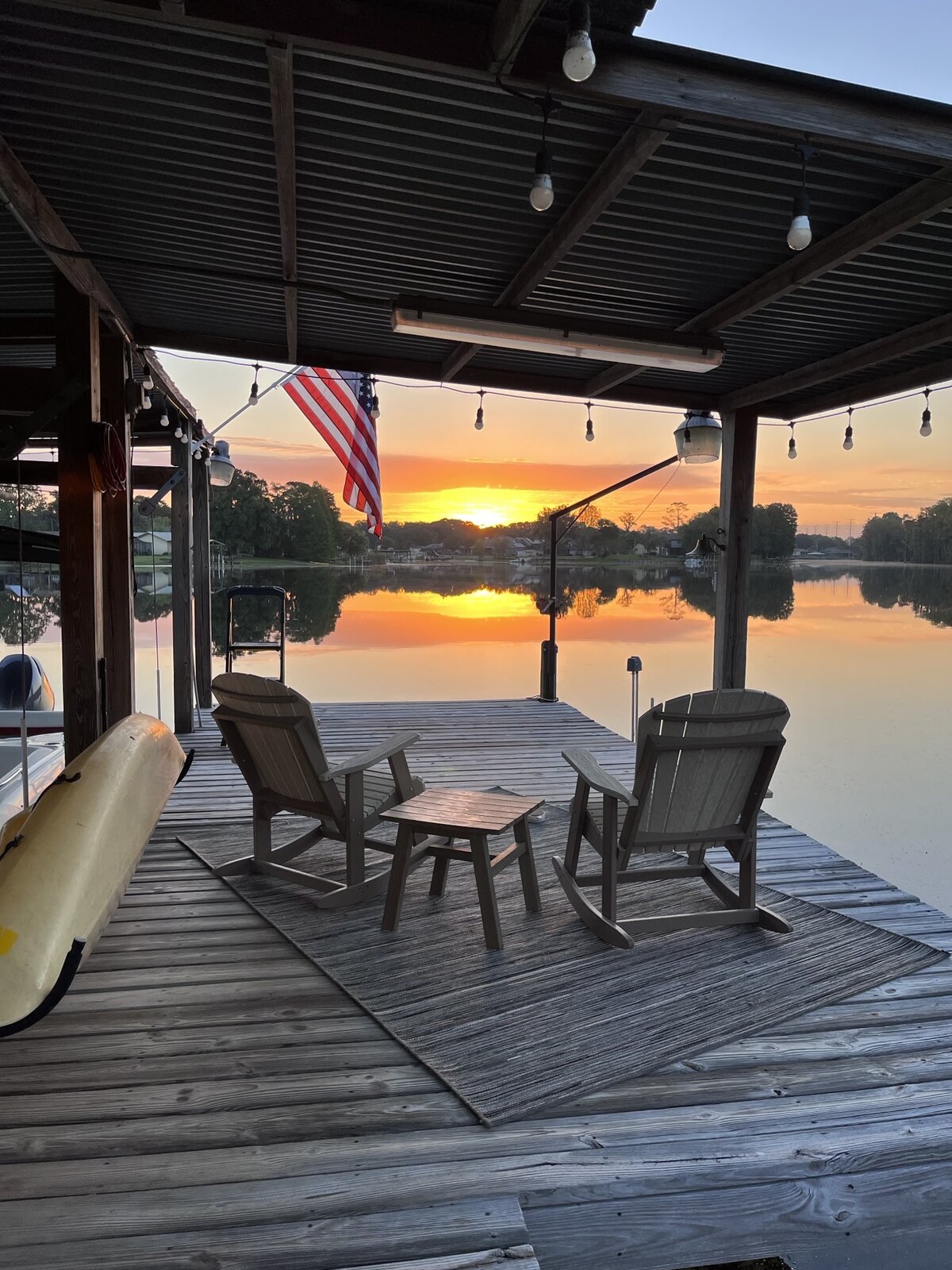 Freshwater lake dock at sunset